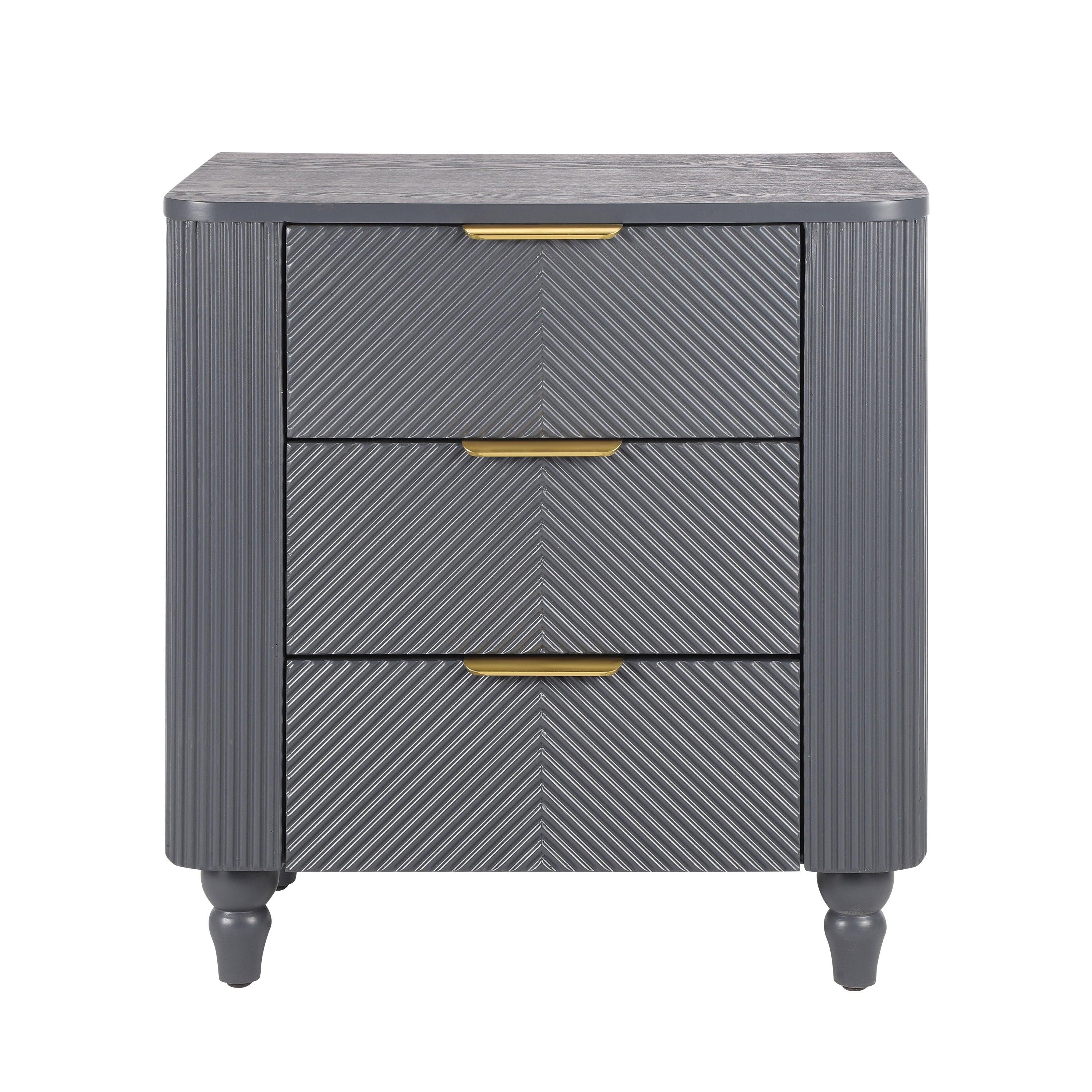 Mid-Century Nightstand with 3 Drawers in Dark Gray.
