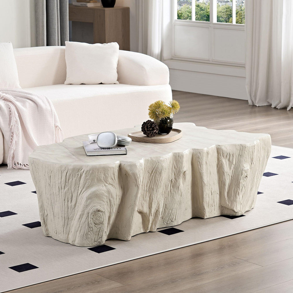 Sturdy Unique Shape Coffee Table - Beige Fiberglass Design.