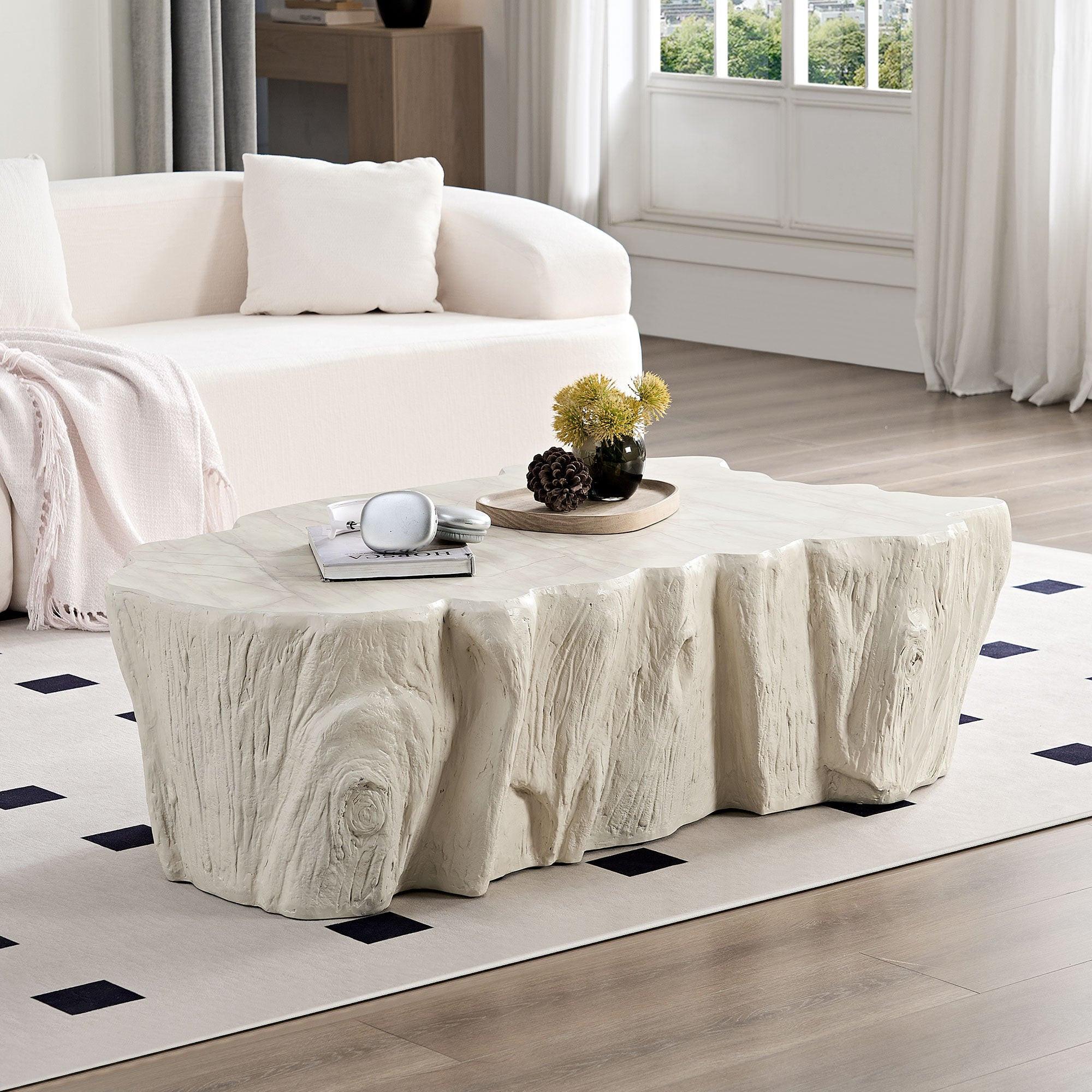Sturdy Unique Shape Coffee Table - Beige Fiberglass Design.