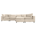 Ivory velvet modular sectional sofa featuring plush, deep-seated foam cushions and comfortable removable back pillows.