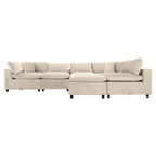Ivory velvet modular sectional sofa featuring plush, deep-seated foam cushions and comfortable removable back pillows.