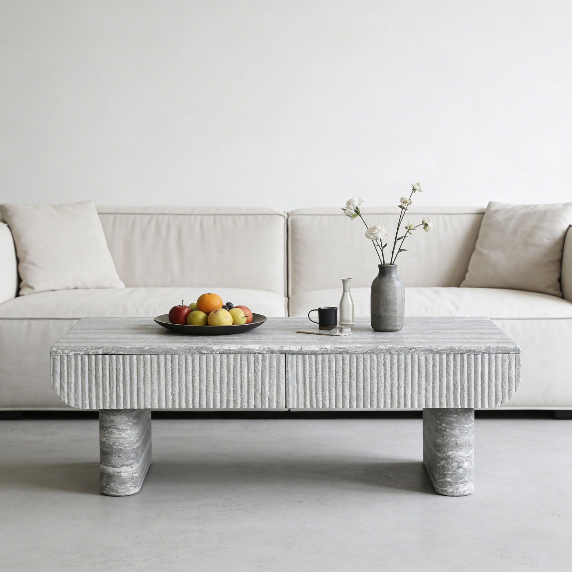 Mid Century Modern Coffee Table with Grey Wood Texture.