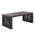 47.2' Solid Black Carved Wood Coffee Table – Handcrafted Look with Ornate Side Panels.
