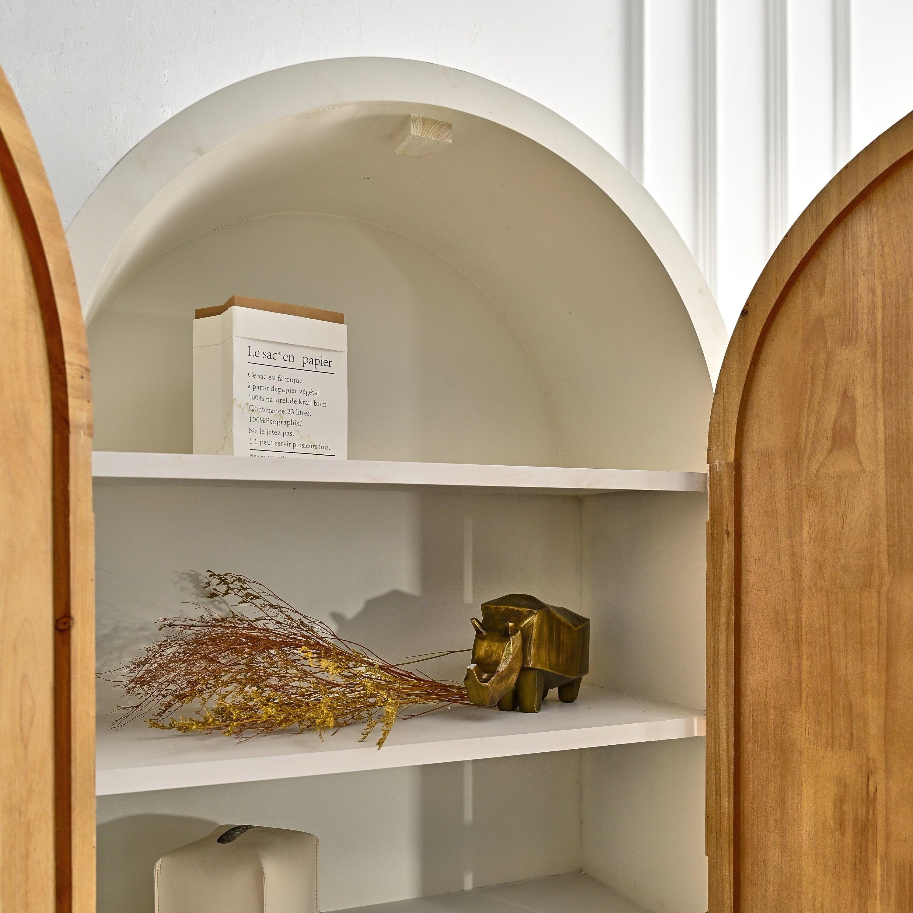 Arched Flower Carved Door Cabinet - Elegant Wooden Sideboard.