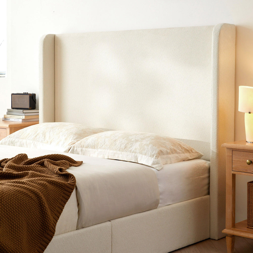Carmen Wingback Bed Frame in Ivory Boucle - King Size.