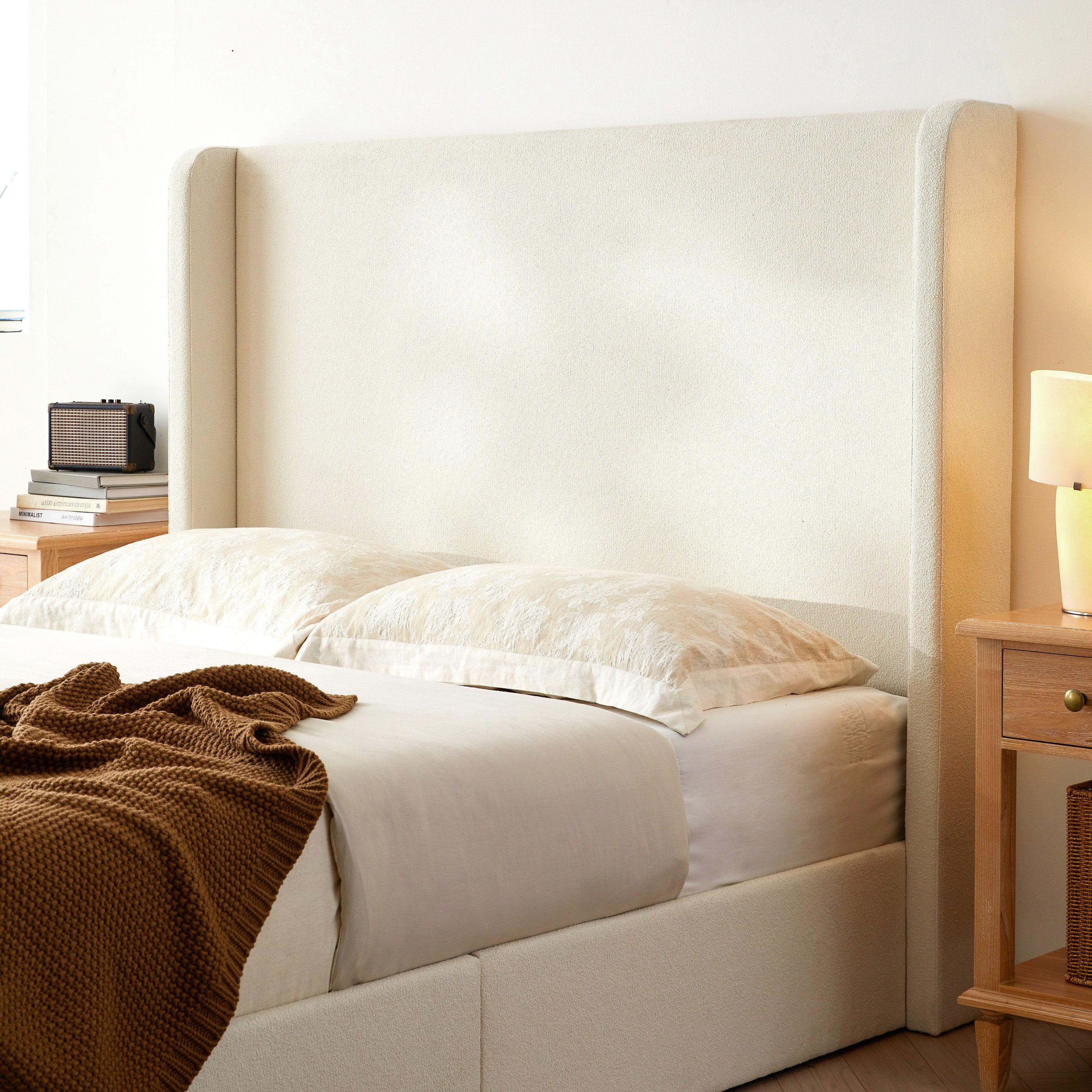 Carmen Wingback Bed Frame in Ivory Boucle - King Size.