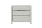 Front view of Jehoram Beige Nightstand - Synthetic Wood with 3 drawers and sleek horizontal handles.