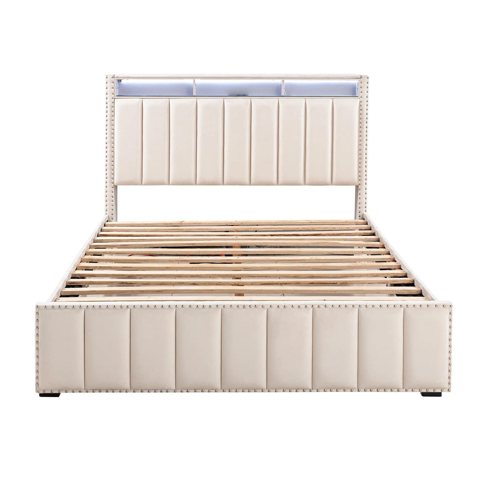 Beige Full Size Bed Set with Nightstands for Bedroom.