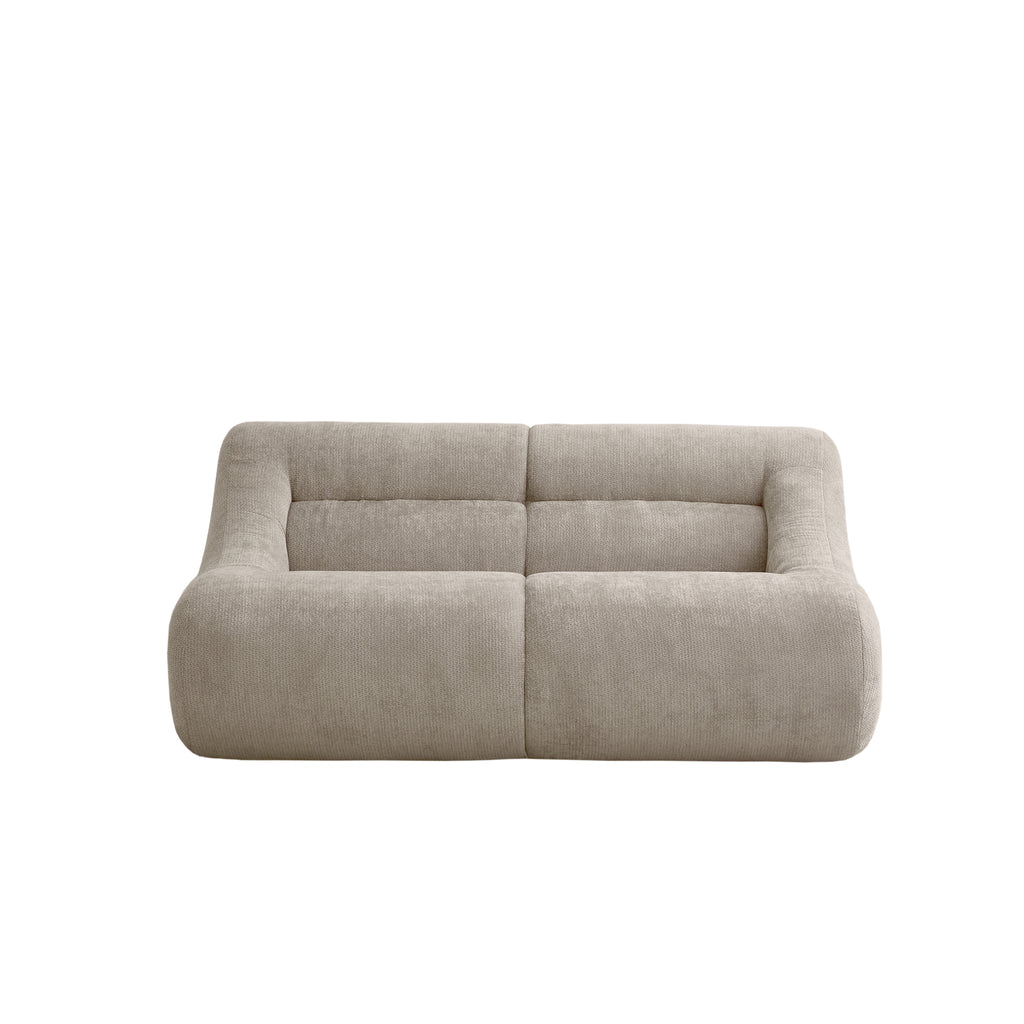 Studio shot of beige memory foam 2-seater sofa with minimalist design and plush chenille finish, ideal for compact modern homes.