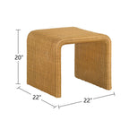 Square Woven Rattan End Table, Natural with dimensions 22x22x20 inches, showcasing compact and functional design.