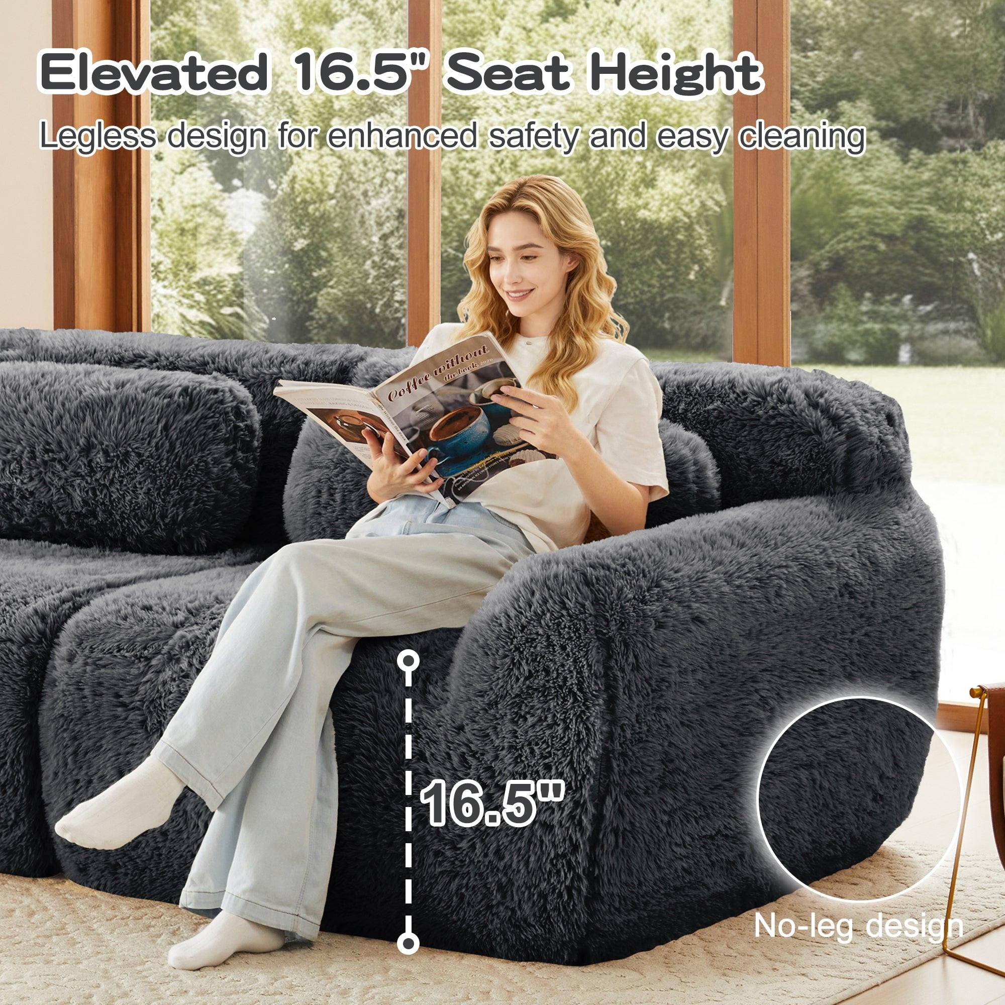 Modular 3-Seater Plush Sofa with Movable Ottoman - Dark Grey.