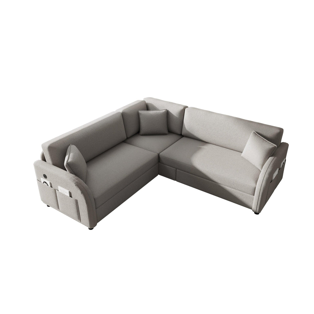 85.1' L-Shaped Sofa Bed with USB Port and Pocket.