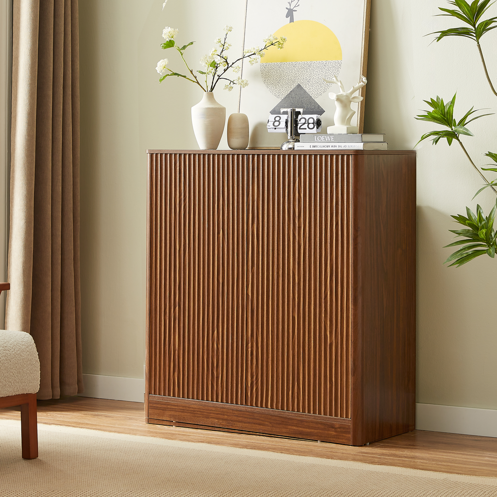 Walnut 31.5-inch Sideboard Cabinet with Curved Design.