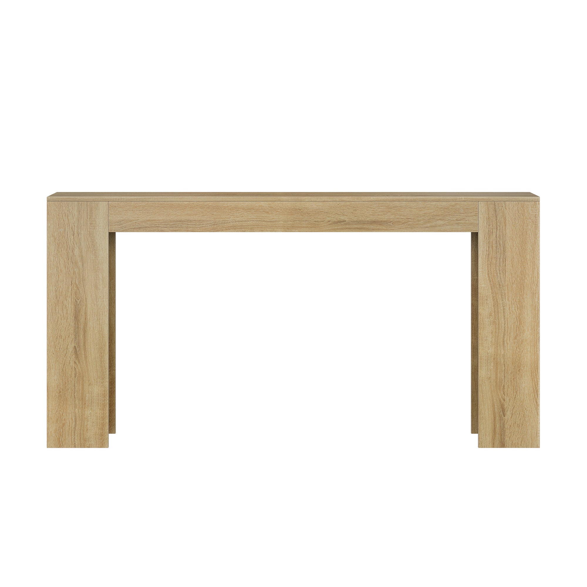 Farmhouse Oak Console Table - Extra-Long Entryway Table front view highlighting its clean lines and natural oak wood grain finish.