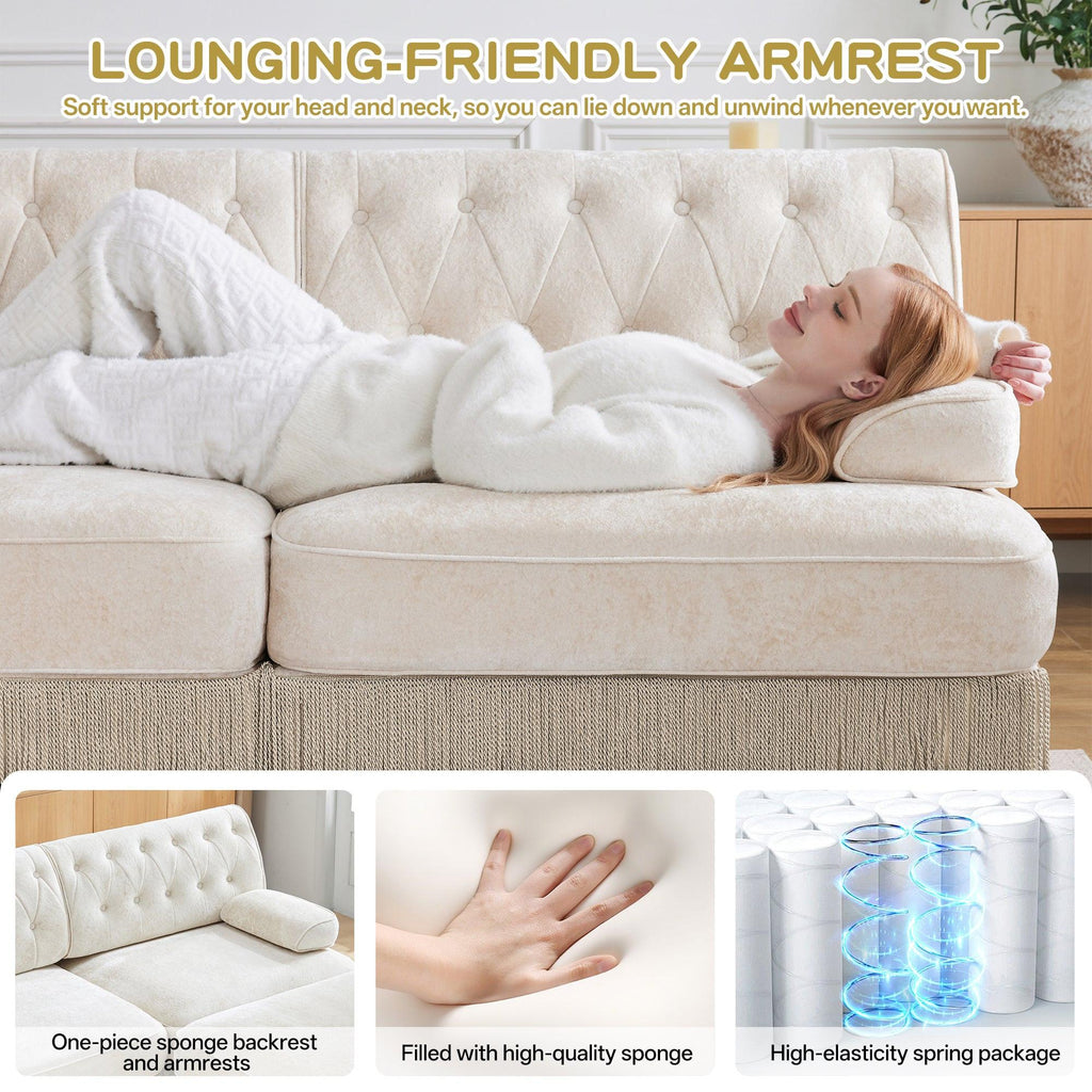 Pet-Friendly Velvet Sofa with Tassel Skirt Design.