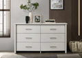 White 6-Drawer Dresser with Silver Handles.