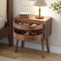 Rotating Hidden Compartment Nightstands - Walnut Rattan Table.