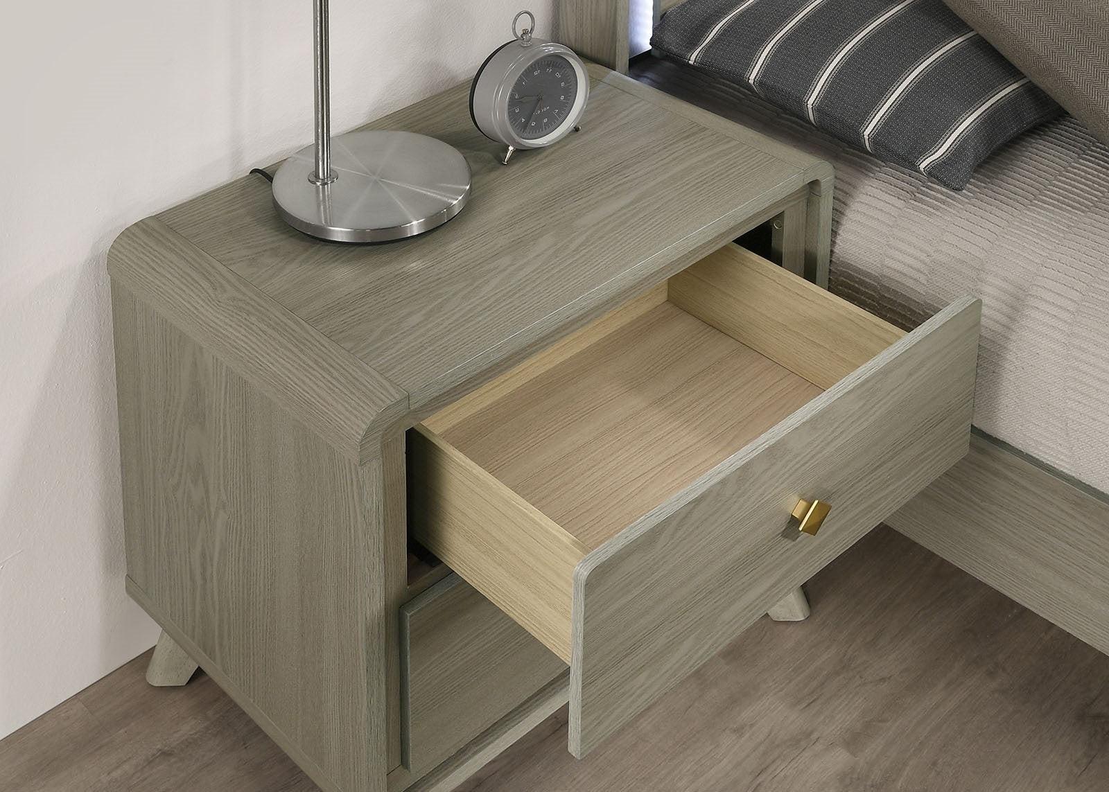 Gray Contemporary Nightstand with 2 Drawers.