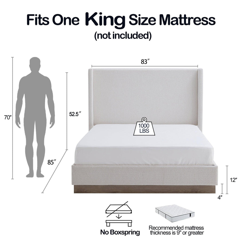 Hosford Wingback Bed King in Textured Ivory Canvas.
