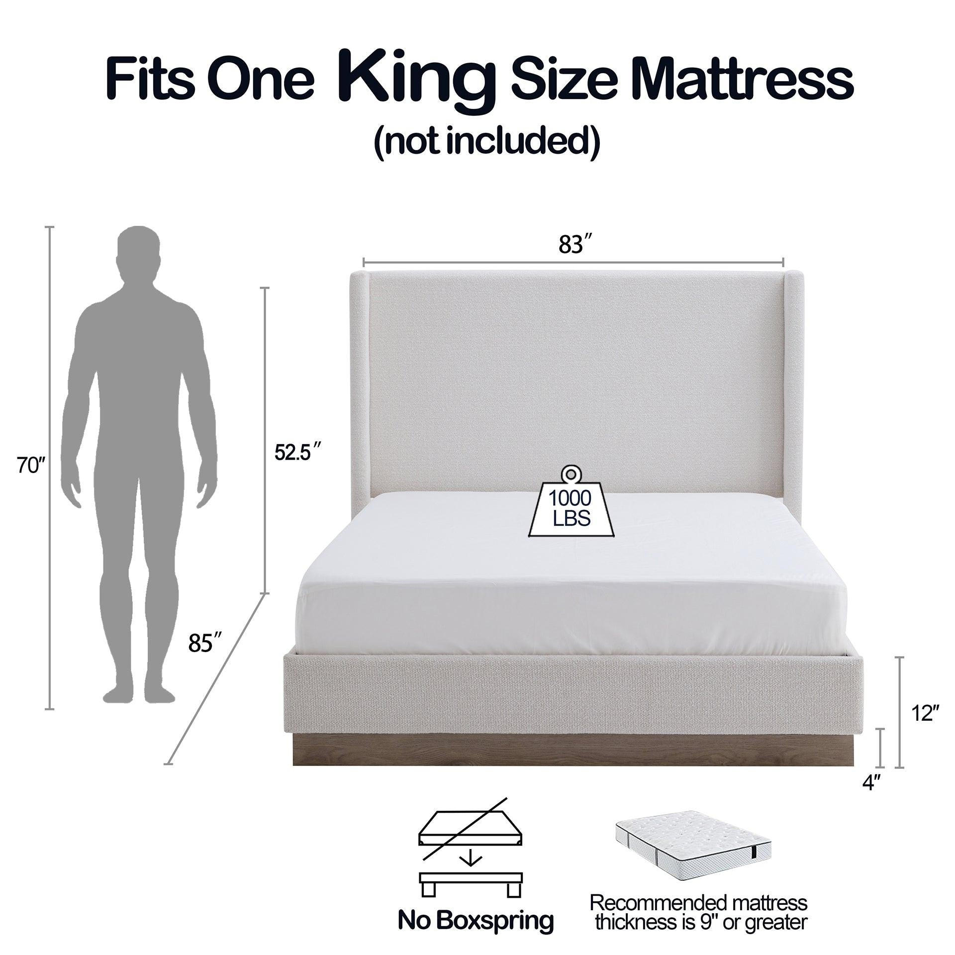 Hosford Wingback Bed King in Textured Ivory Canvas.