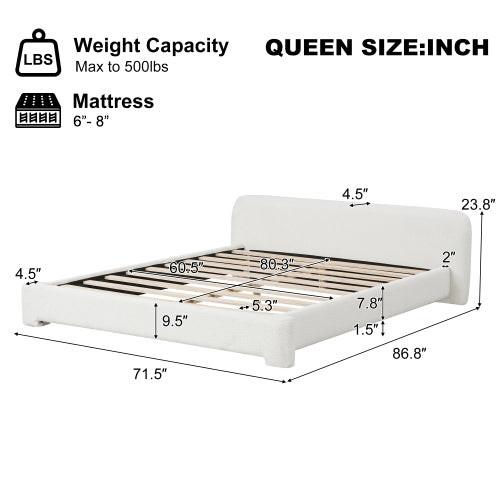 Cozy Upholstered Queen Bed in White Boucle.