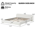 Cozy Upholstered Queen Bed in White Boucle.