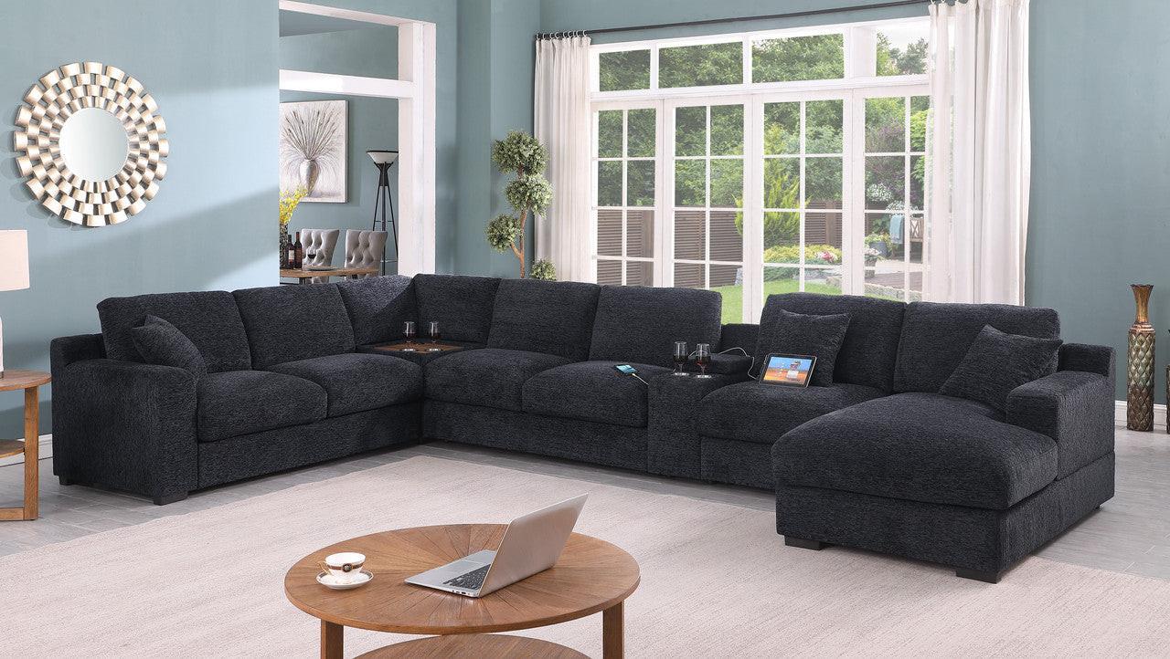 Chiara Dark Gray Sectional Sofa with Charging Ports.
