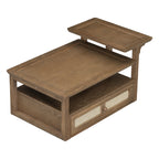 U-Can Modern Coffee Table, Coffee Table with 1 Storage Shelf, 2 Tabletops and 1 Rattan Drawer For Living Room