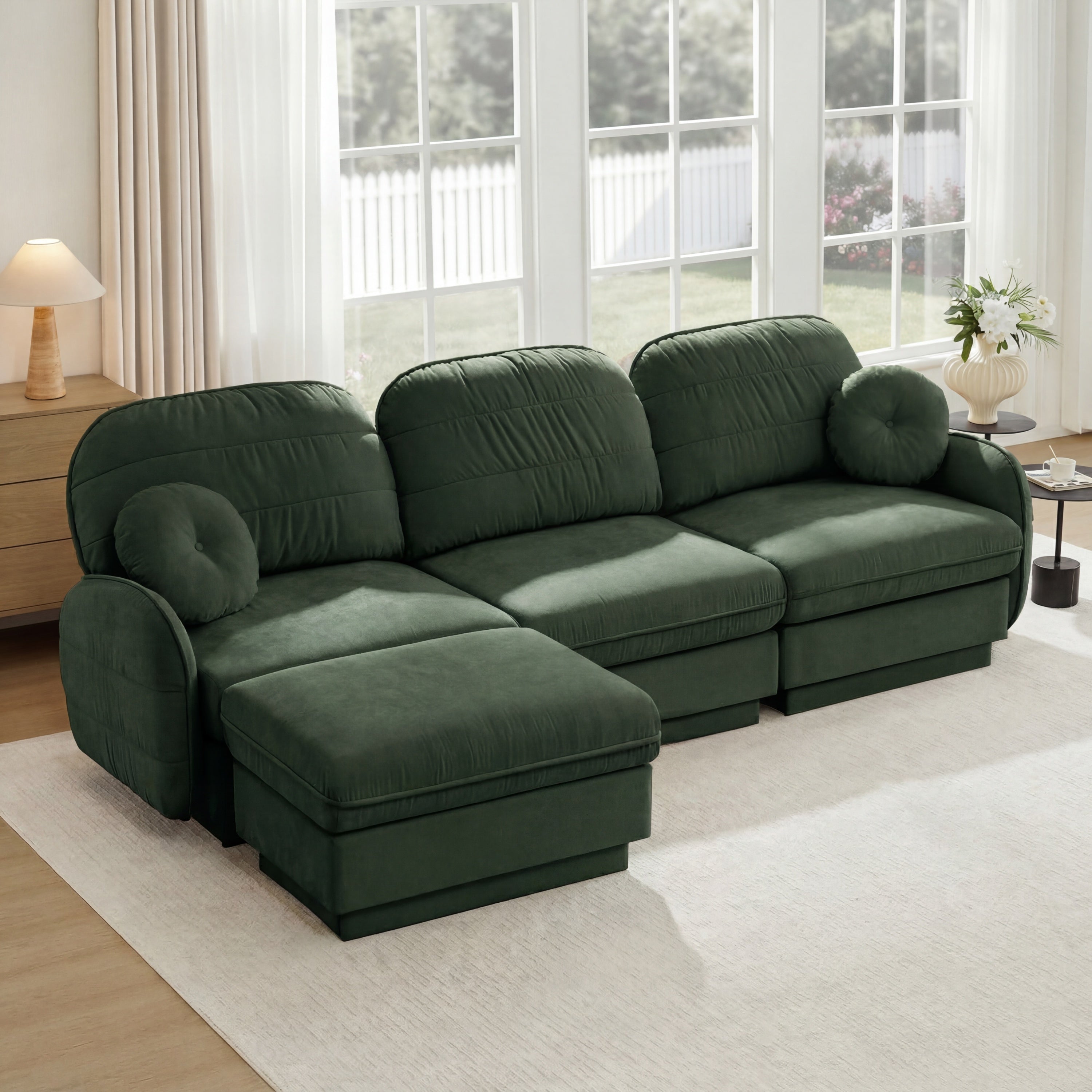 105-Inch Oversize Chenille L-Shaped Sofa with Movable Ottoman, Green