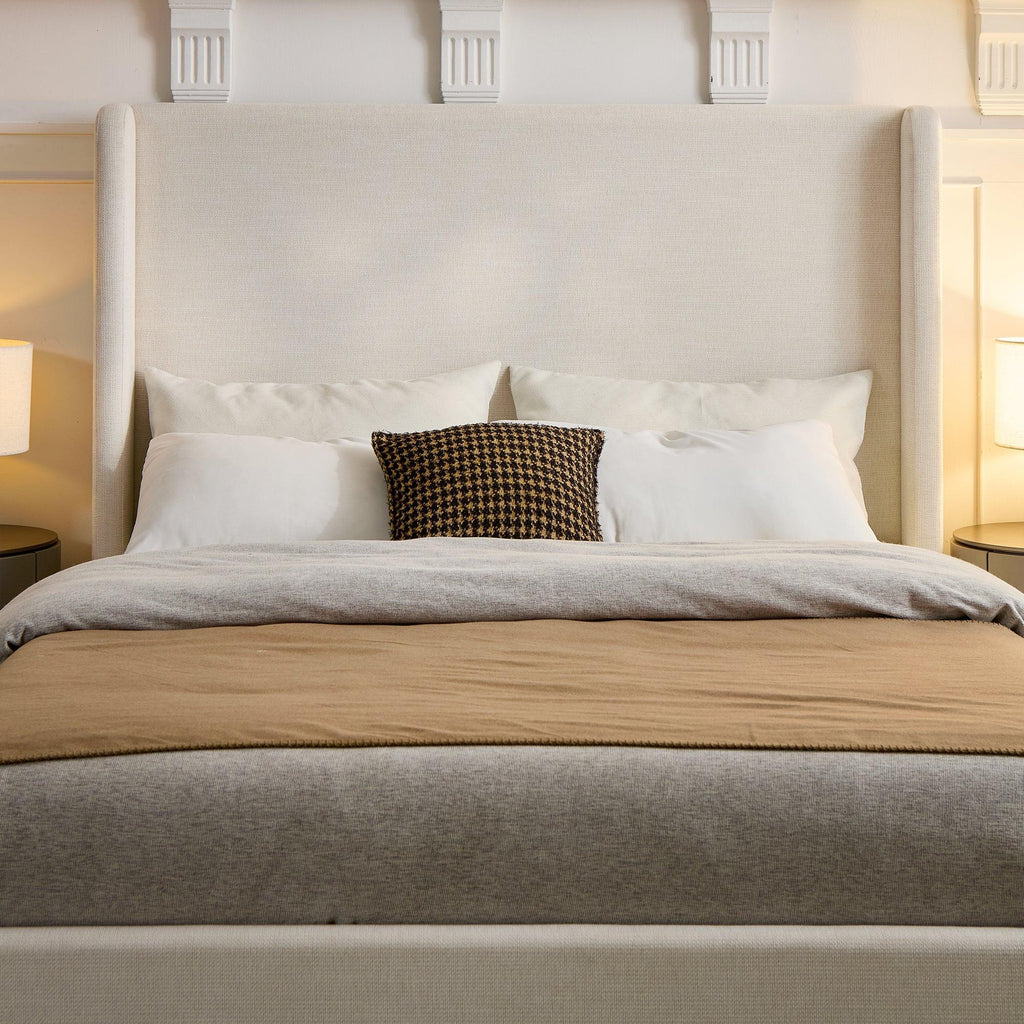 Carmen Wingback Bed Frame - King Size with High Headboard.