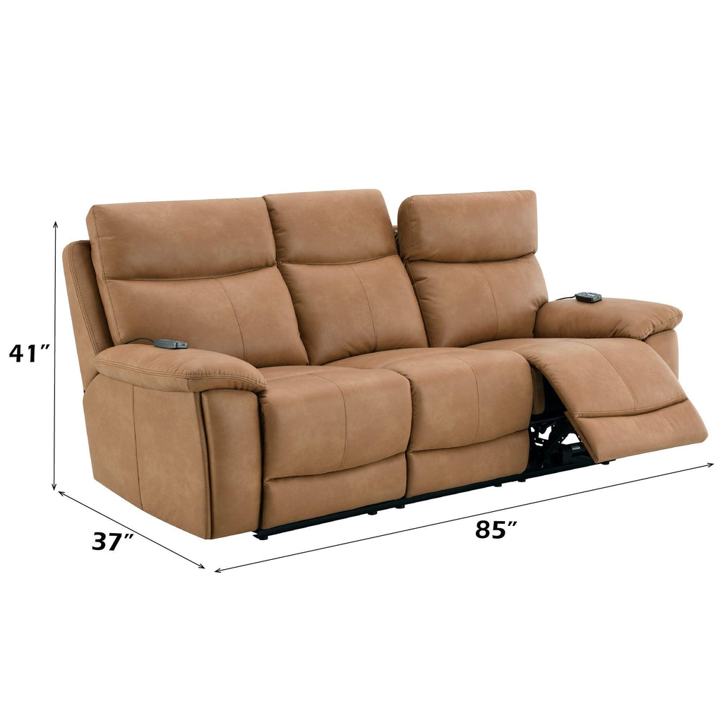 Brown Leather Reclining Sofa with USB & Power Headrest.