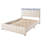 Queen Size Bed Set with Nightstands - Contemporary Beige Furniture.