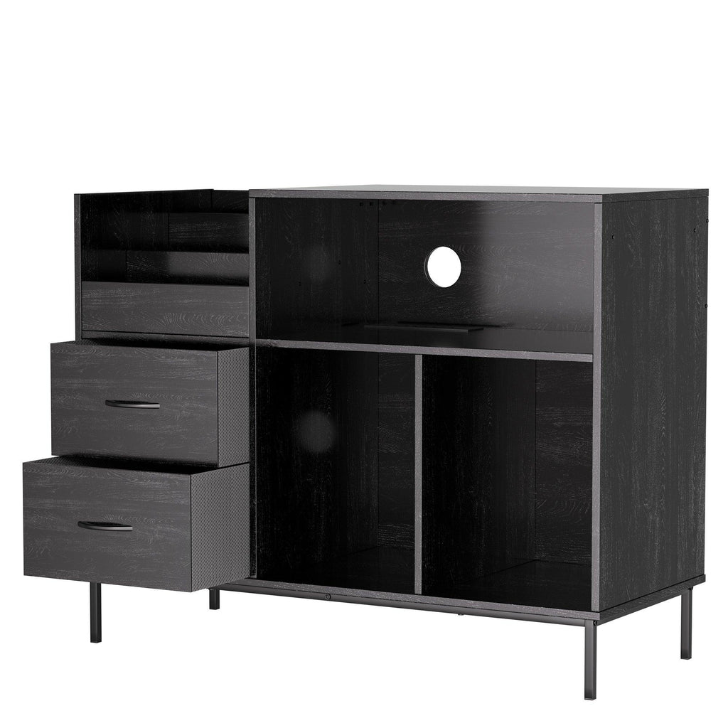 Eco-Friendly Record Player Stand - Black Vinyl Storage Cabinet.