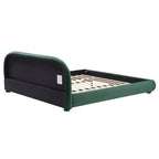 King Size Dark Green Velvet Bed with Curved Headboard.
