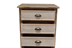 Rustic Wooden Storage Cabinet with Cutout Door & Drawers.