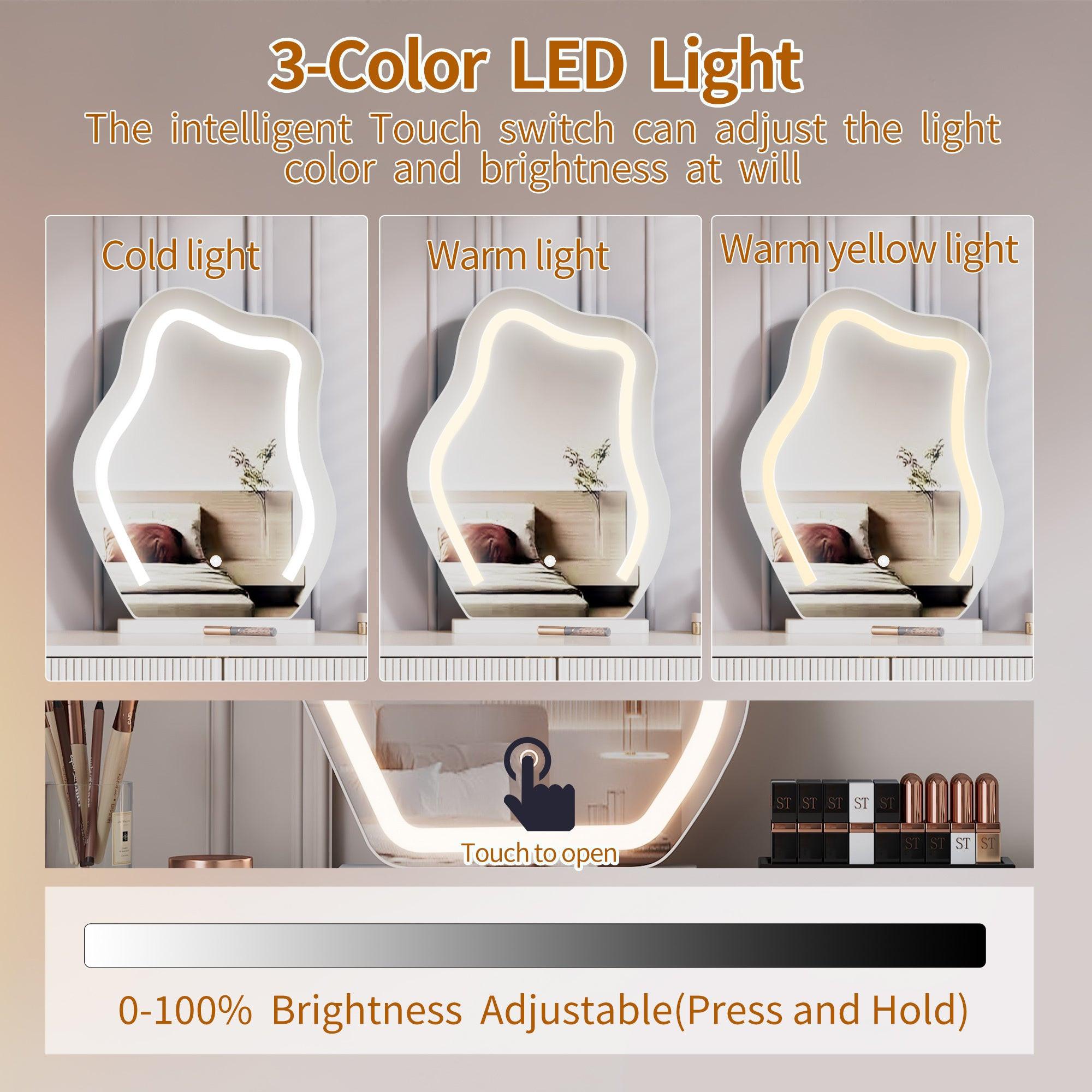 Adjustable Length Vanity with LED Mirror - Modern Makeup Table.