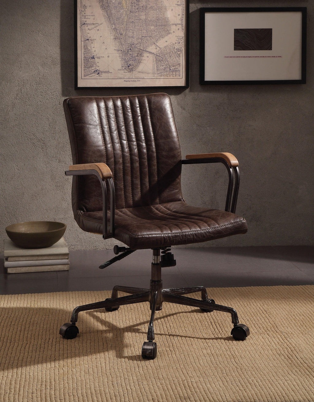 Top Grain Leather Office Chair - Adjustable Height Chair.