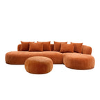 Oversized L-Shape Sectional Sofa - 134.63'' - Orange with ottoman and plush cushions, ideal for modern living room comfort and style.