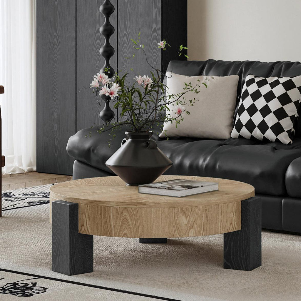 33'' Round Coffee Table with Hidden Storage for Small Spaces.