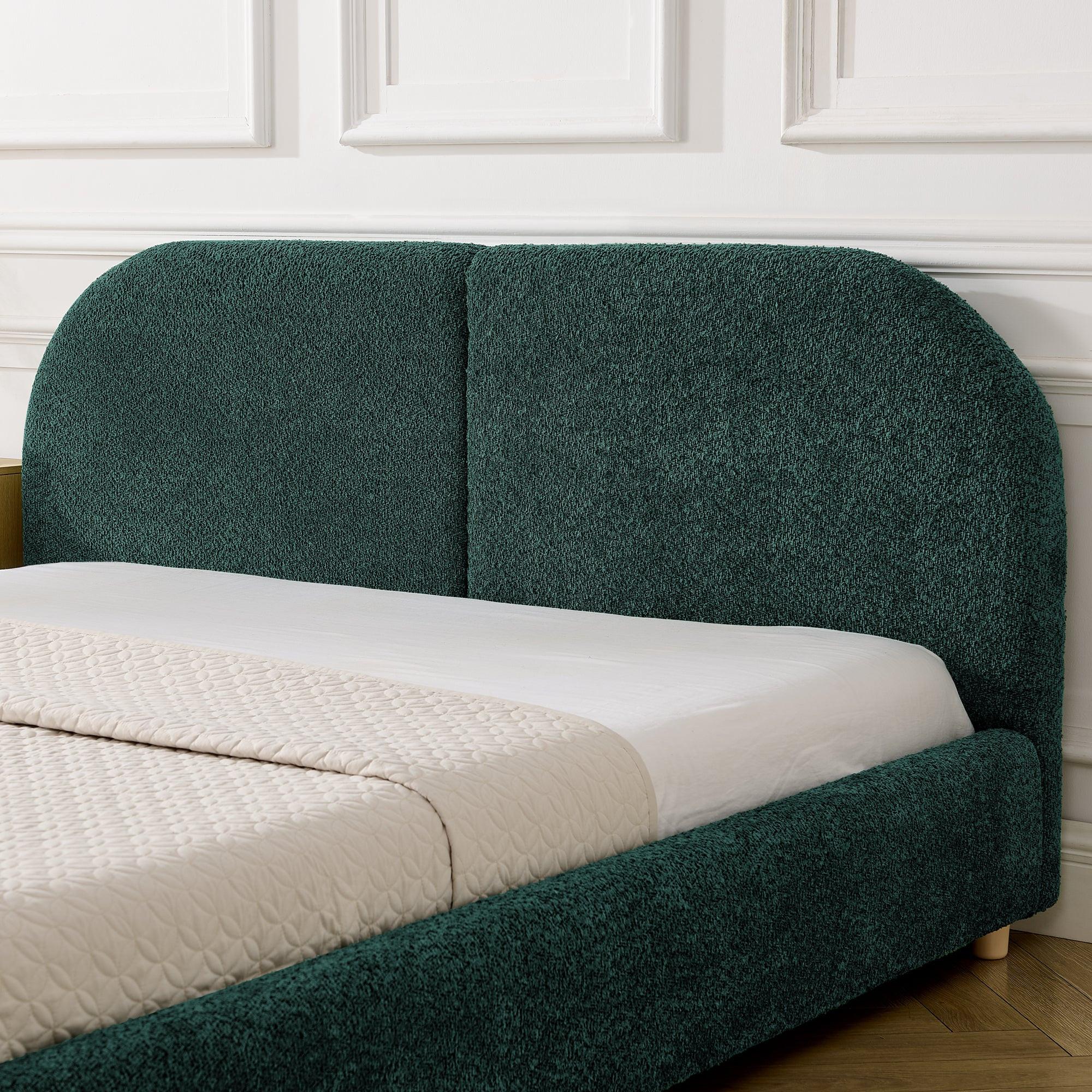 Queen Size Upholstered Bed Frame with Curved Headboard.