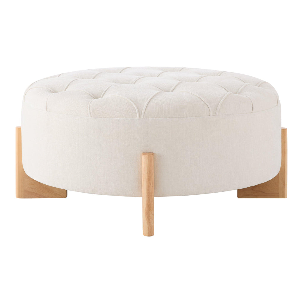 32' Round Tufted Ottoman - Elegant Chenille Coffee Table.