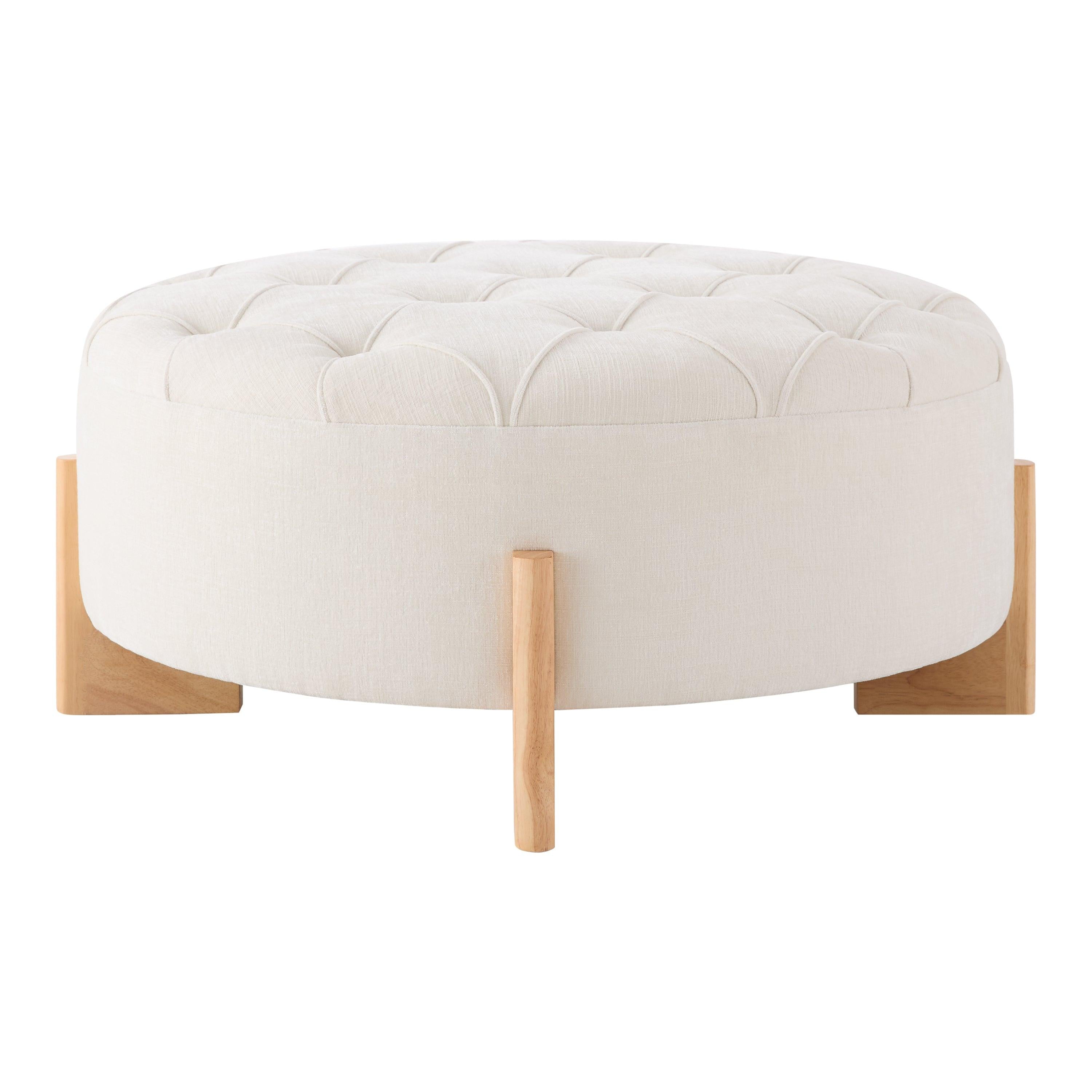 32' Round Tufted Ottoman - Elegant Chenille Coffee Table.
