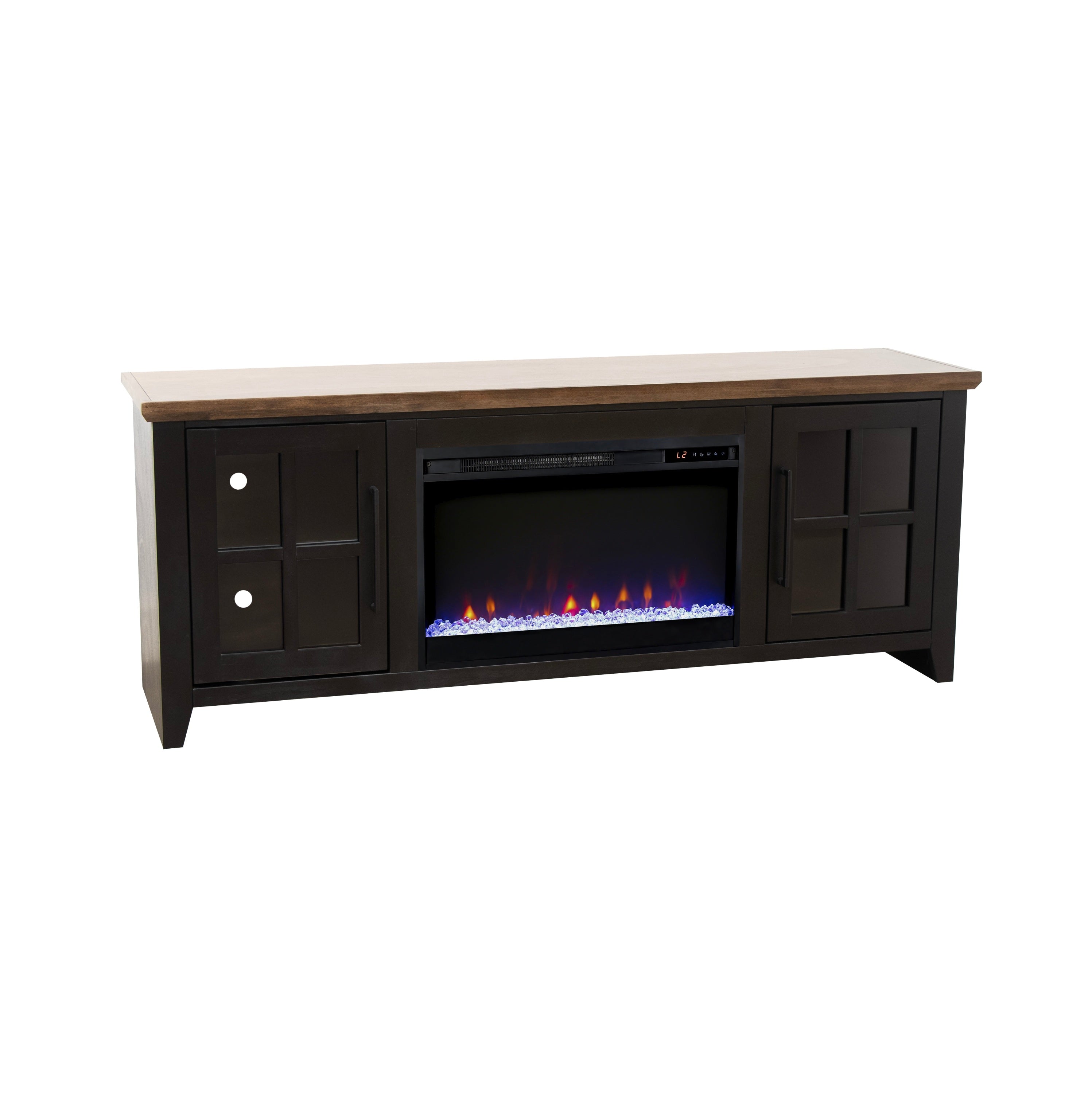 Fireplace TV Stand - Supports 80 inch TVs, Black & Bourbon