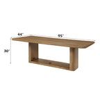 Zoey Dining Set oak table with dimensions 95x44x30 inches. Solid rectangular base for stability and modern design.