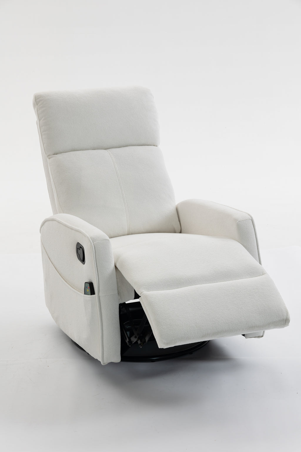 Cream White Short Plush 360-Degree Swivel Manual Button Armchair