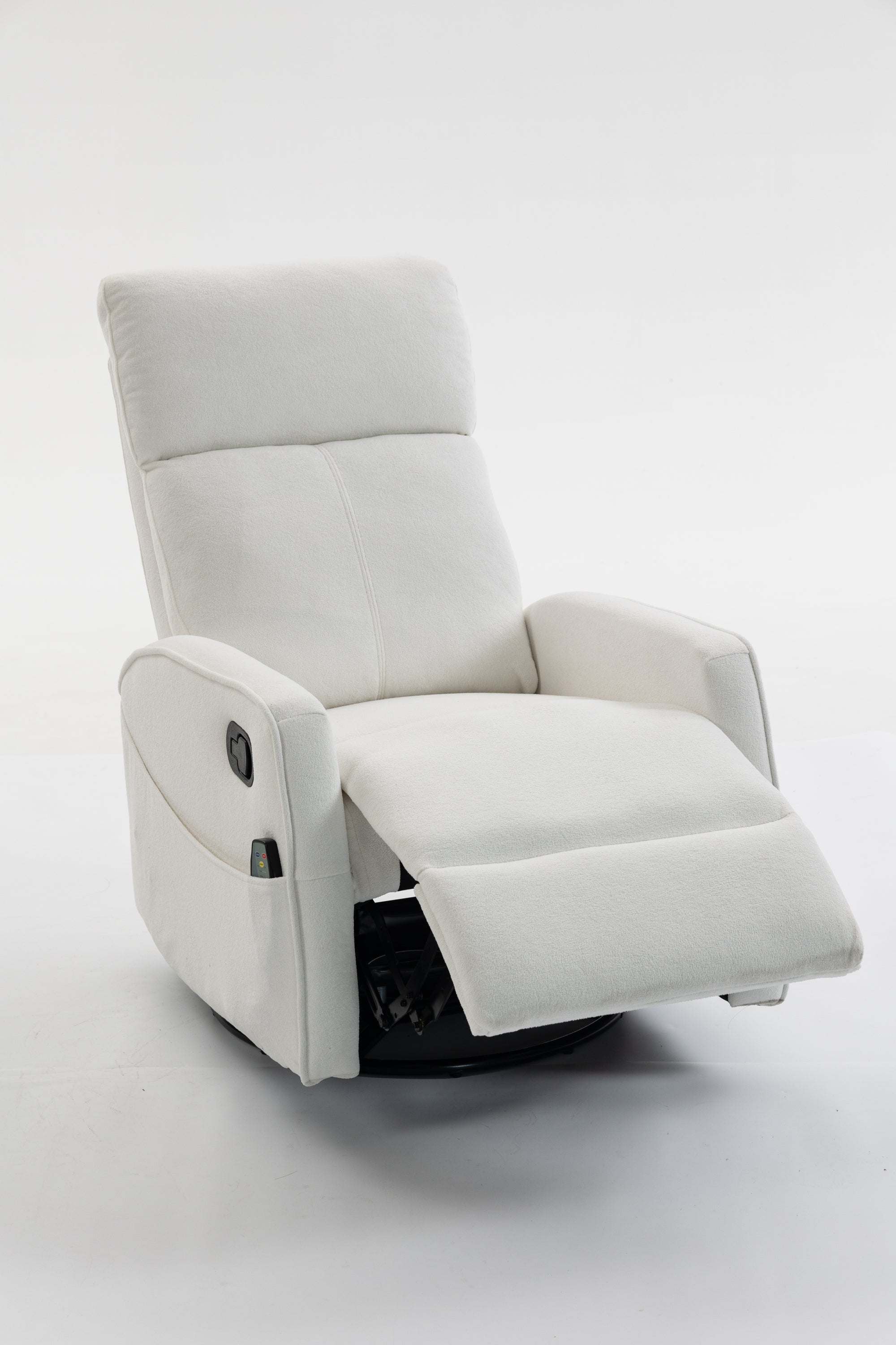 Cream White Short Plush 360-Degree Swivel Manual Button Armchair