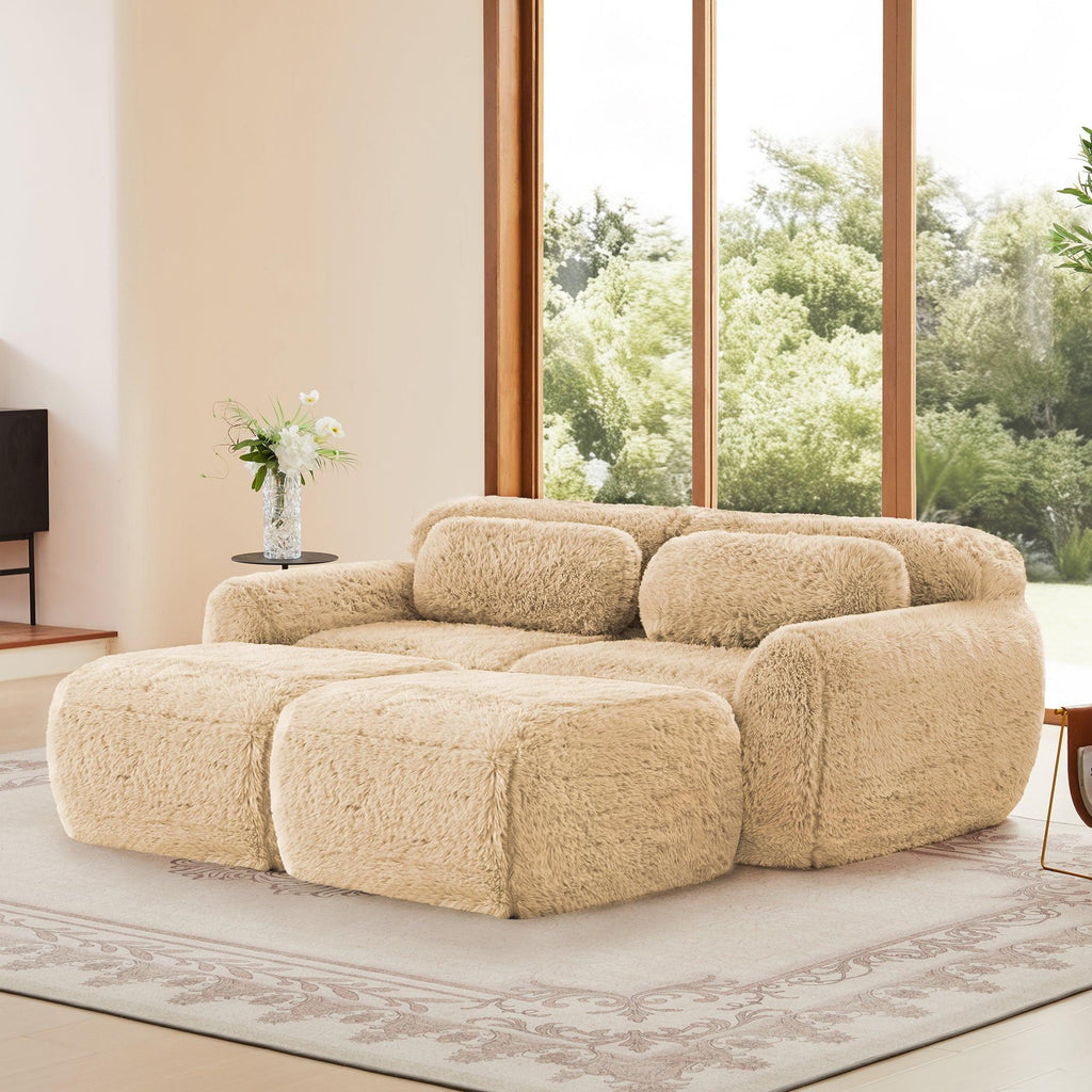 Plush Fabric Modular Sectional Sofa - No Assembly, Anti-Slip.