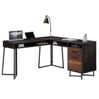 L-Shaped Desk with 2 Drawers and Cubbyholes.