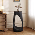 Outdoor Side Table,Hollow Design End Table,Patio Garden Stool Table,Decorative Accent Table for Patio Balcony Beach Pool Side,Lightweight Concrete,Wood Like Texture,Black Color.