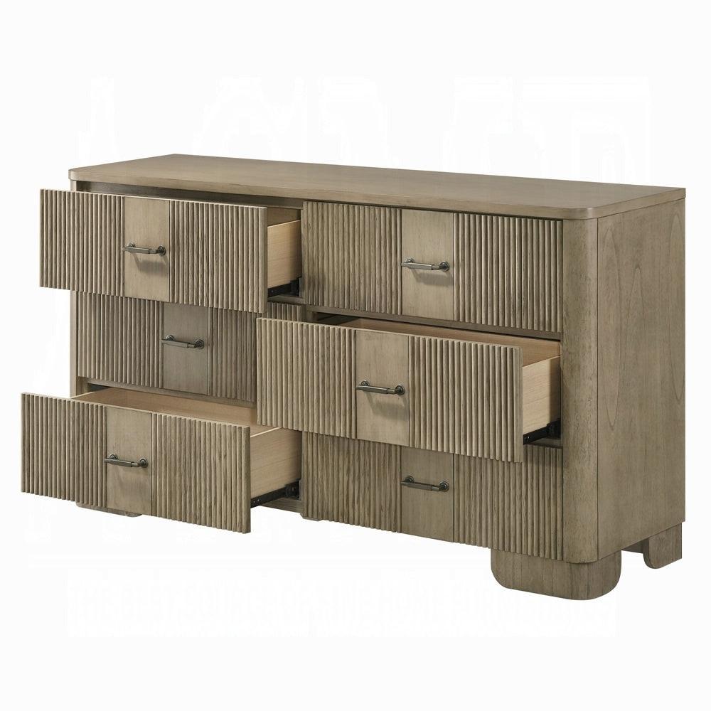 Rustic Oak Bedroom Dresser with 6 Storage Drawers.